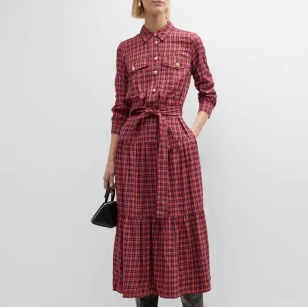 Derek Lam 10 Crosby Donna Plaid Tie Waist Shirt Dress, size 4